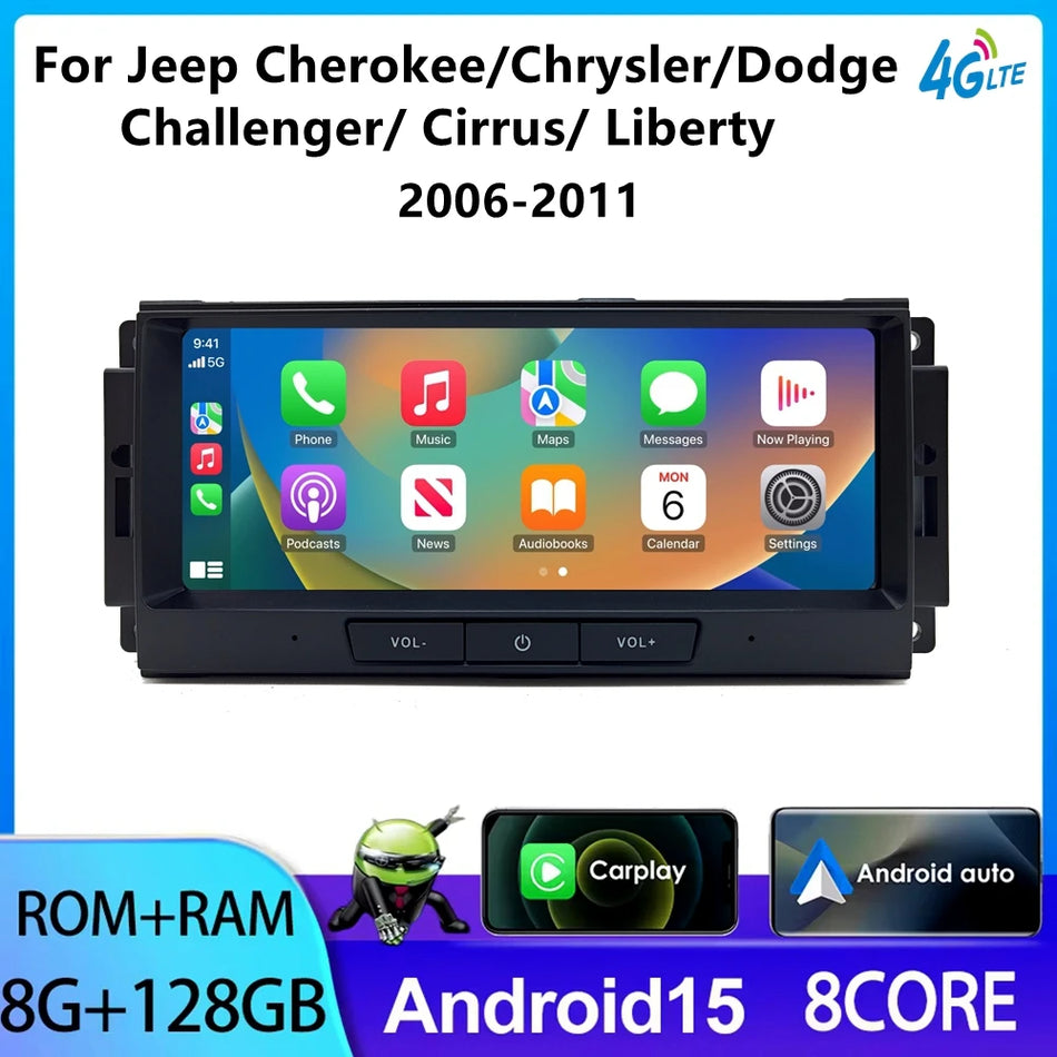 Radio auto Android 15 pentru Jeep Cherokee, Dodge Wrangler, Challenger