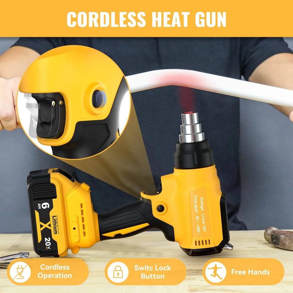 Cordless 350W Heat Gun for Dewalt 20V Battery, Adjustable 122-990 F, Portable