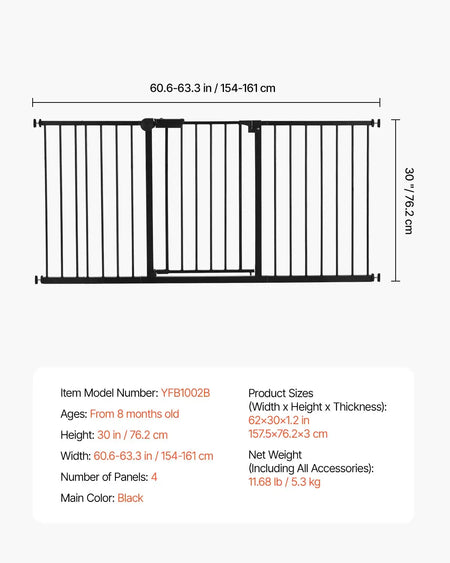 Baby Gate 28 30 36 Inches High &ndash; No Drill Design B60.6-63.3in 30inH / CZECH REPUBLIC