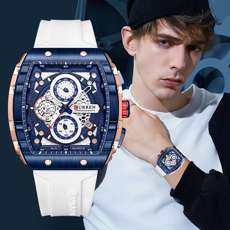 🟠 Curren Top Brand Men's Watches Роскошные квадратные кварцевые наручные часы Водонепроницаемые светящиеся хронограф часы для мужчин датируются часами