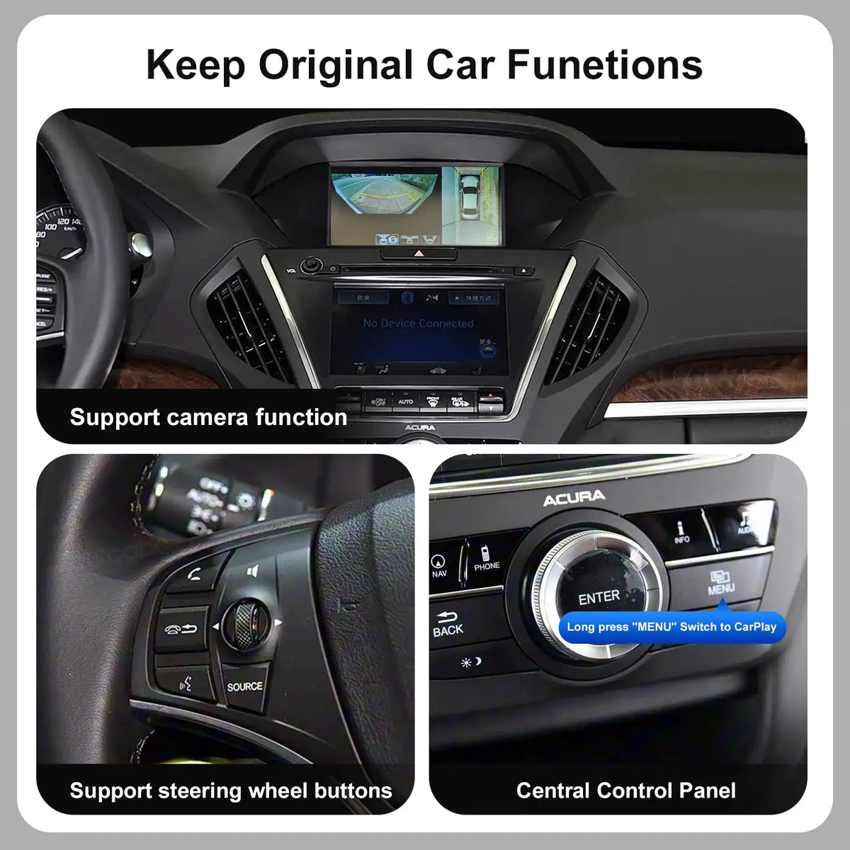 Wireless CarPlay Android Auto For Dual screen Acura TLX TLX-L MDX RDX RLX ILX 2014-2019 With Navigation Airplay BT GPS Function by InterCyprus Trading Ltd