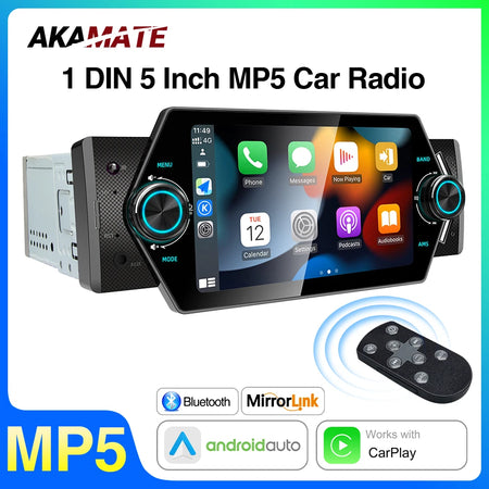 1 Din 5 Inch MP5 Car Radio - Wired CarPlay Android Auto