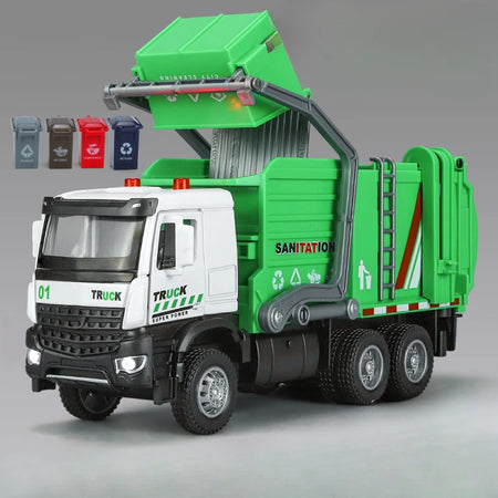 1/32 Crane Sanitation Car Model Toys Diecast Alloy Engineering Vehicle Sound Light Pull Back High Simulation Model For Kids Gift Sanitation Vehicle
