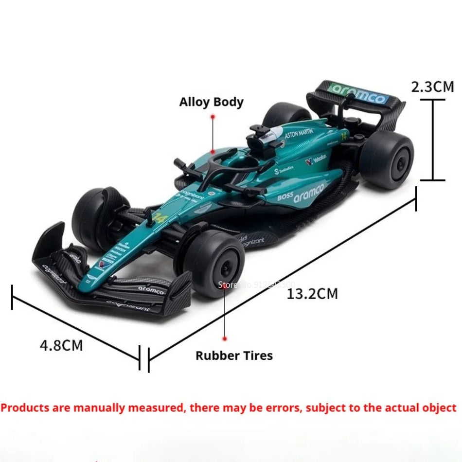 Model de mașină diecast F1 Verstappen la scară 1:43, cu caroserie din aliaj și anvelope din cauciuc.