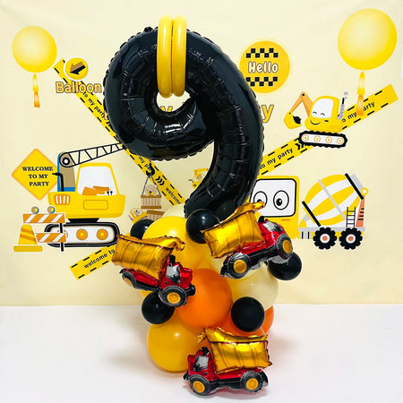 31pcs/set, 32inch Construction Theme Age Number Truck ExcavatorTower With Black Balloon Birthday Party Decorations Supplies 9 years old / 32inch / excavator