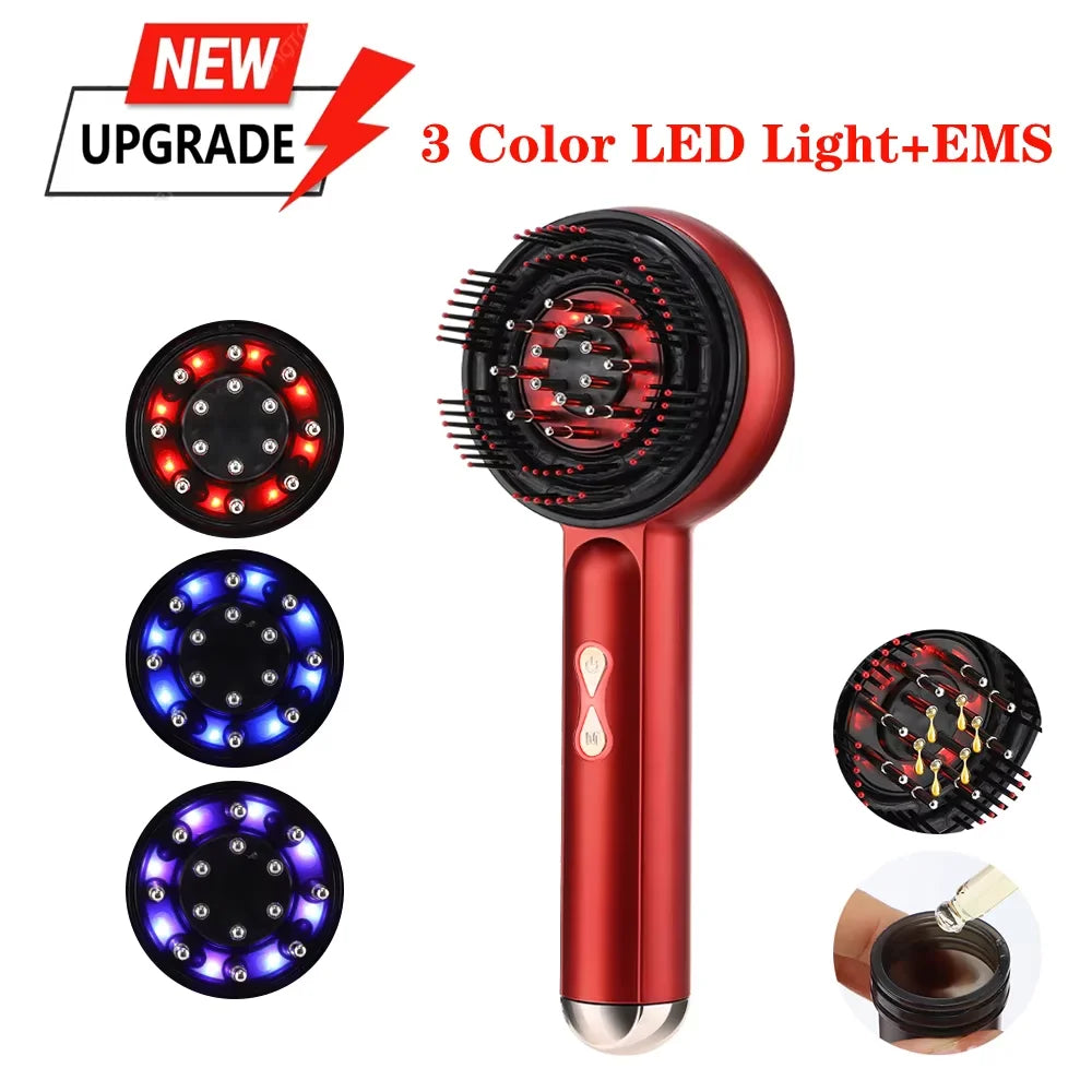 Electric Massage Comb with Red Light Therapy for Hair Growth and Anti Hair Loss New-EMS 3 color LED