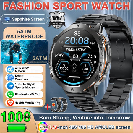 New 1000MAH Super Endurance Smart Watch &ndash; AMOLED Display Black Steel 2 / GPS SmartWatch