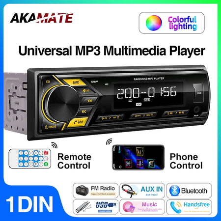 AKAMATE 1Din Car Radio MP3 Player &ndash; Bluetooth USB Charging