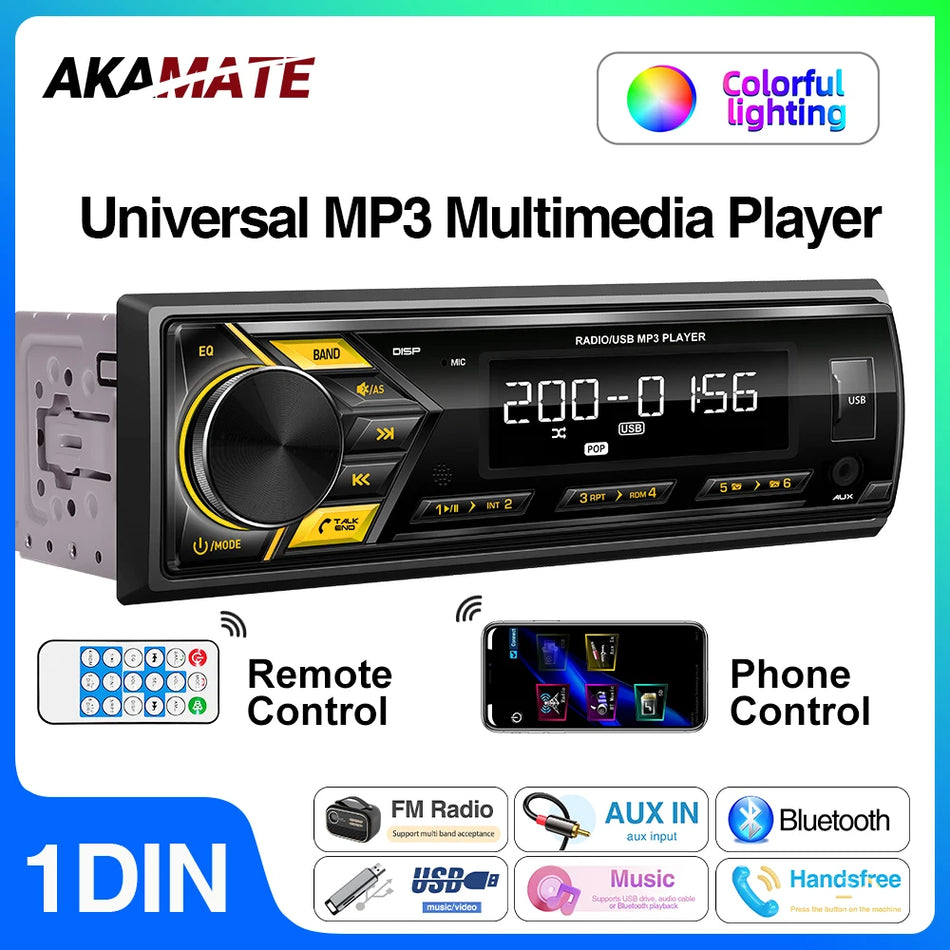 AKAMATE 1Din Car Radio MP3 Player &ndash; Bluetooth USB Charging