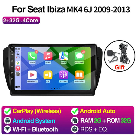 Android Car Radio For Seat Ibiza MK4 6J - 9 Inch CarPlay 2G 32G