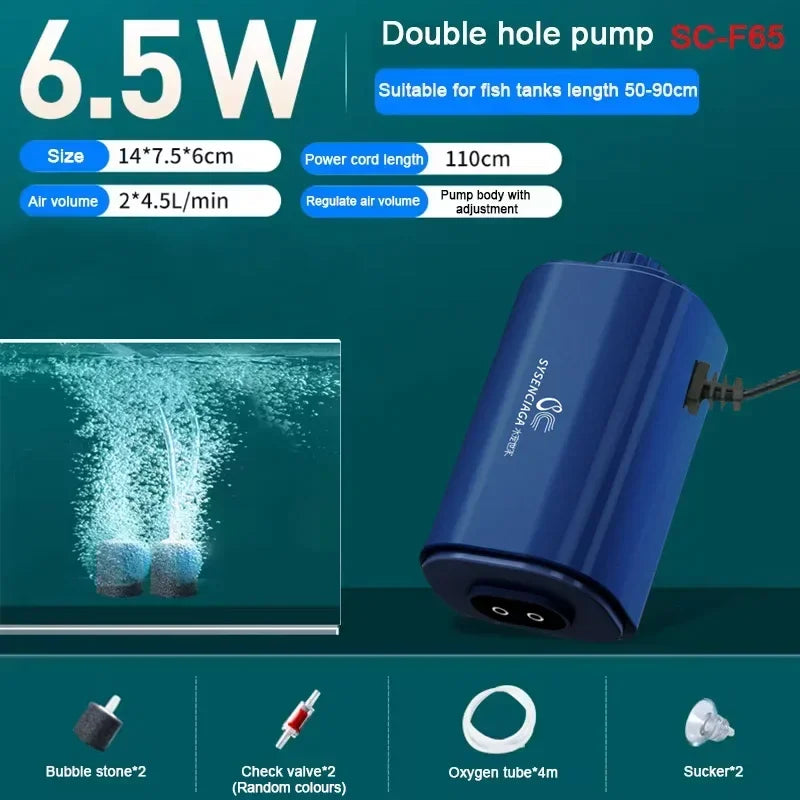 Ultra Quiet Adjustable Aquarium Air Pump 220V &ndash; Low Noise 6.5w Double hole set / 220v