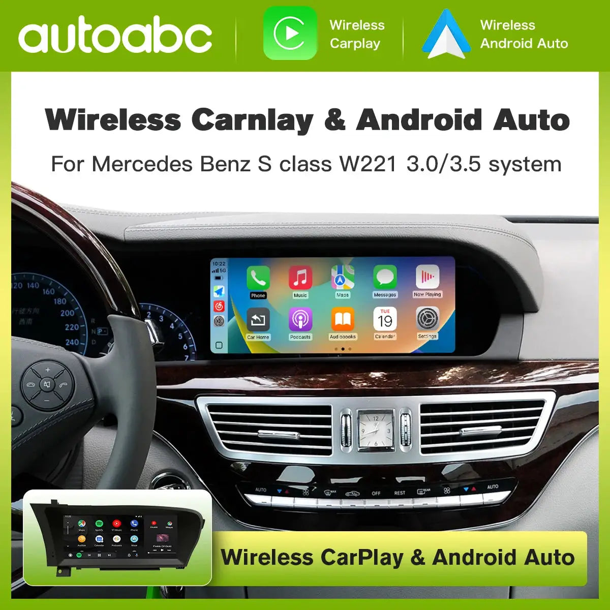 Wireless CarPlay Android Auto 10.25 Inch Screen for Mercedes Benz S-Class/CL W221 NTG3.0/3.5 System 2006-2012 With Navigation BT by InterCyprus Trading Ltd