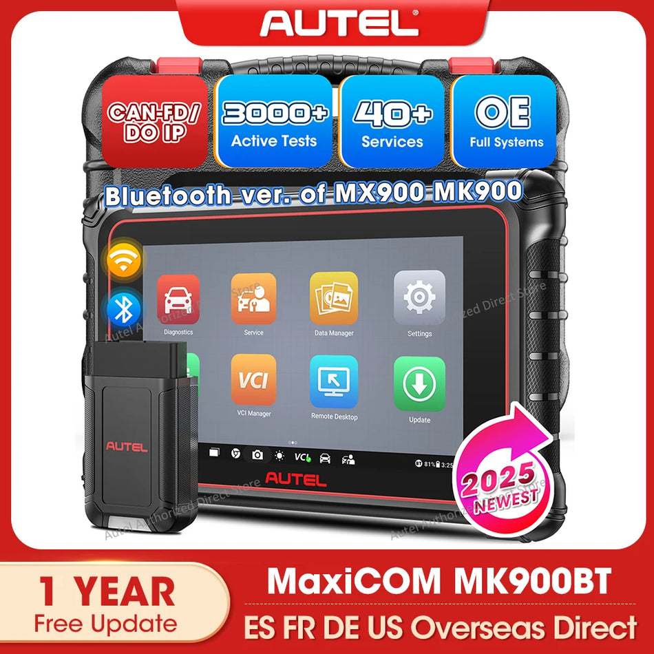 Autel MaxiCOM MK900BT Orodje za diagnostiko avtomobilov 8-Inch OBD2 BiDirectional Scanner 40+ Service CANFD DOIP Nadgradnja MK808BT Pro MK808S