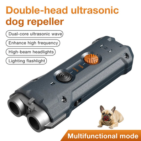 Double Flashlights Ultrasonic Dog Repeller &ndash; Bark Deterrent black