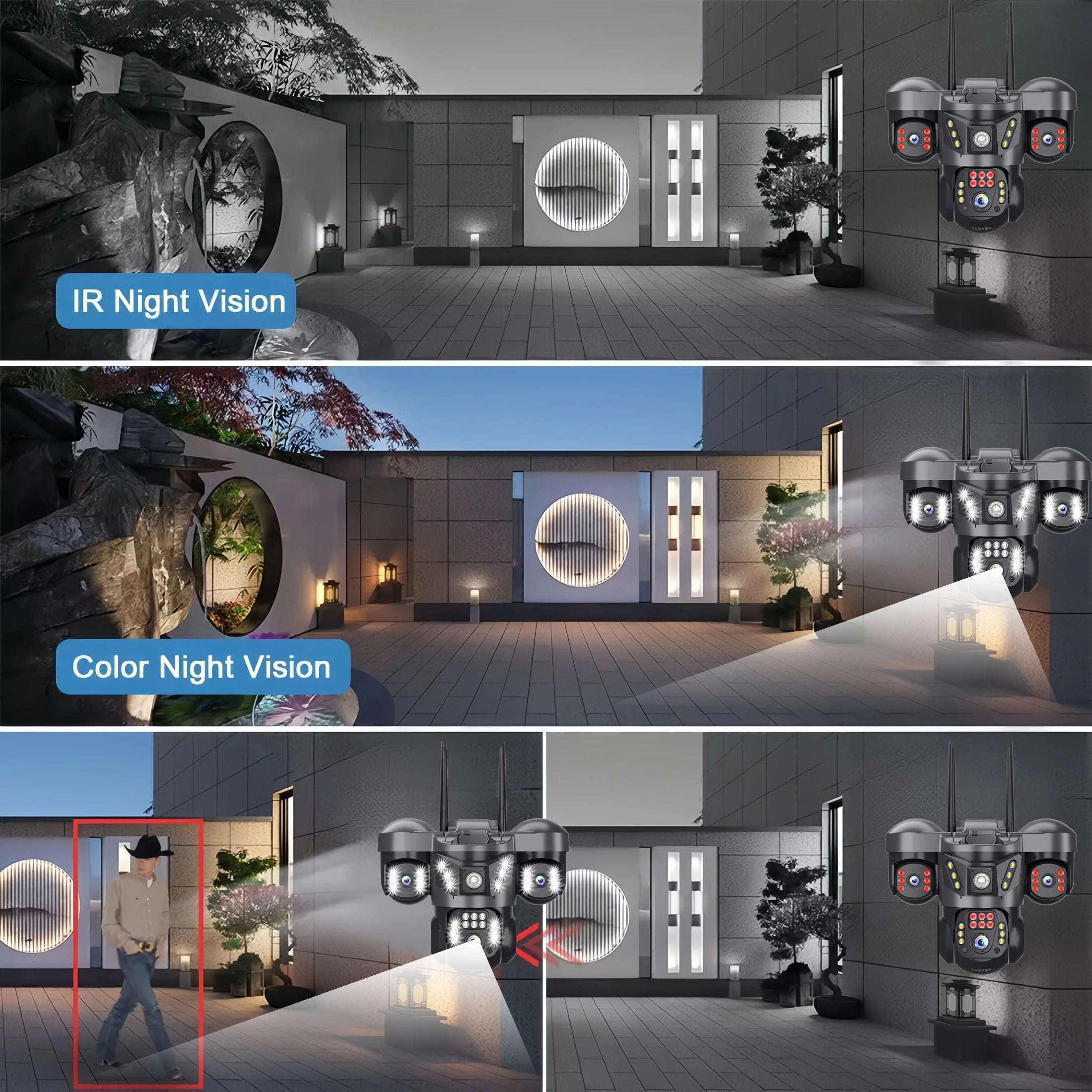 V380 Pro WiFi IP Camera 15MP Triple Lenses Triple Screens Security Video Monitor Night Vision Outdoor Waterproof CCTV Cameras