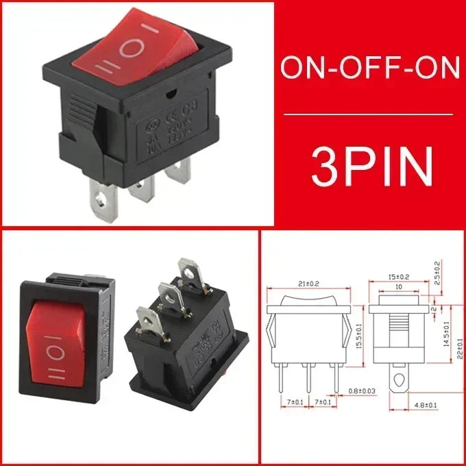 KCD1 Snap-in Boat Rocker Switch &ndash; Reliable ON/OFF Control Red 3Pin ON-OFF-ON / 10 PCS
