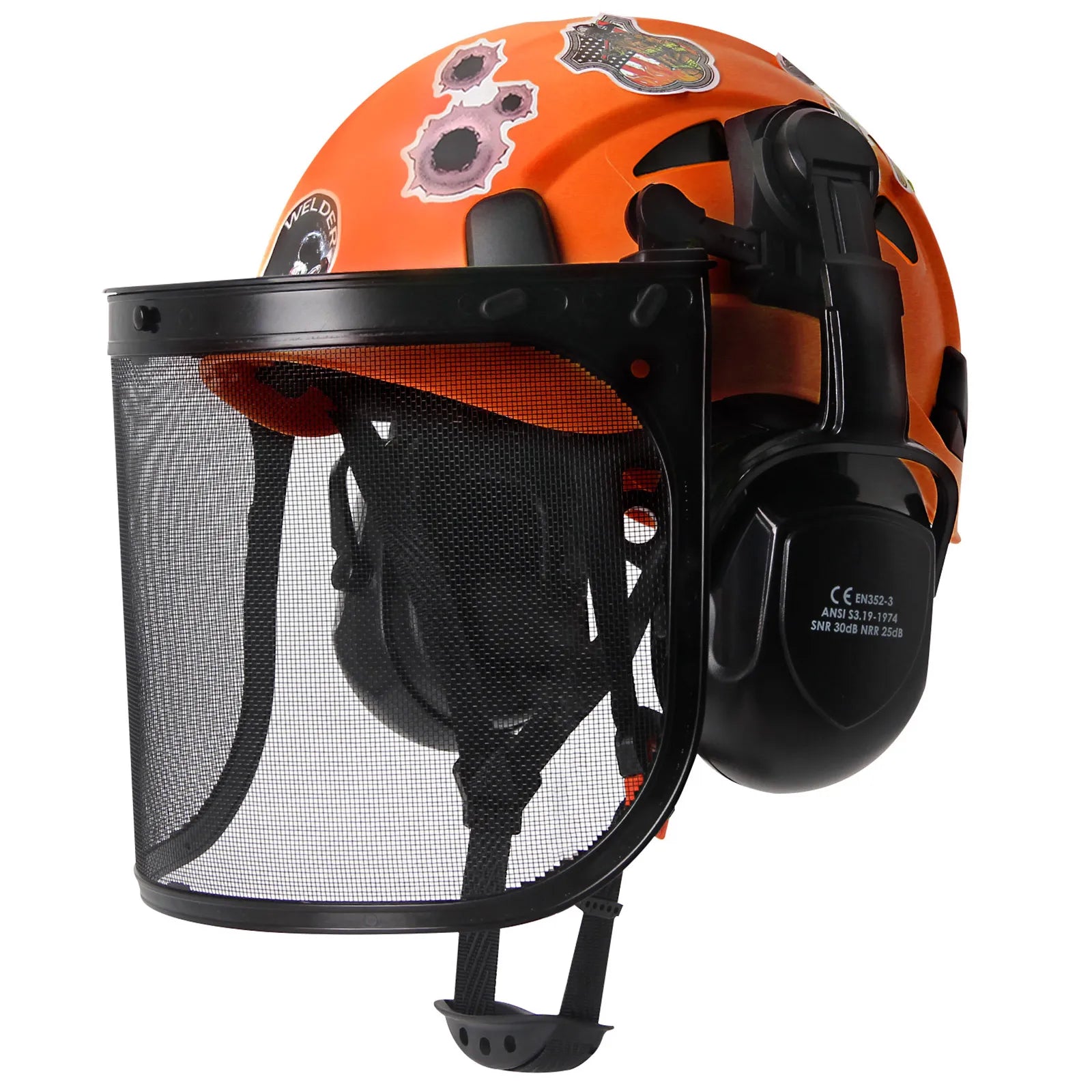 Forestry Safety Helmet SF06 &ndash; Mesh Earmuffs And Stickers Orange B