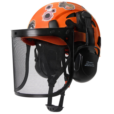 Forestry Safety Helmet SF06 &ndash; Mesh Earmuffs And Stickers Orange B