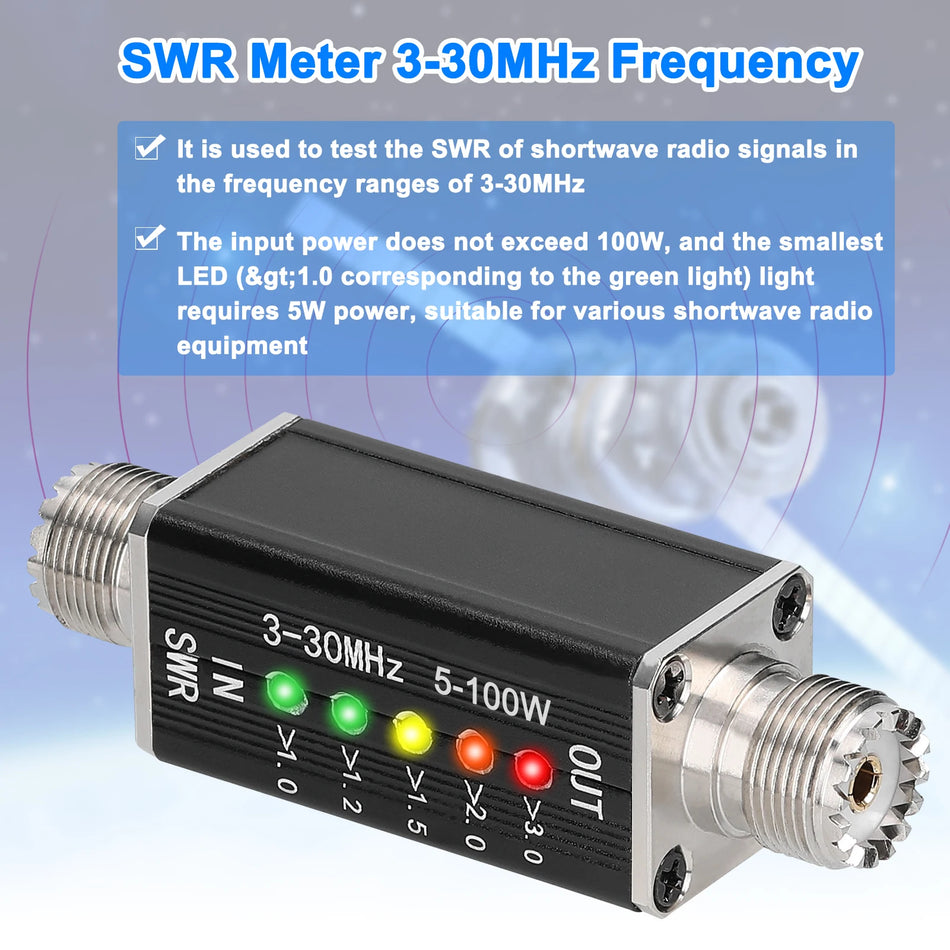 Miernik SWR 3 do 30MHz 100W Miernik Fali Stojącej LED RF M Port