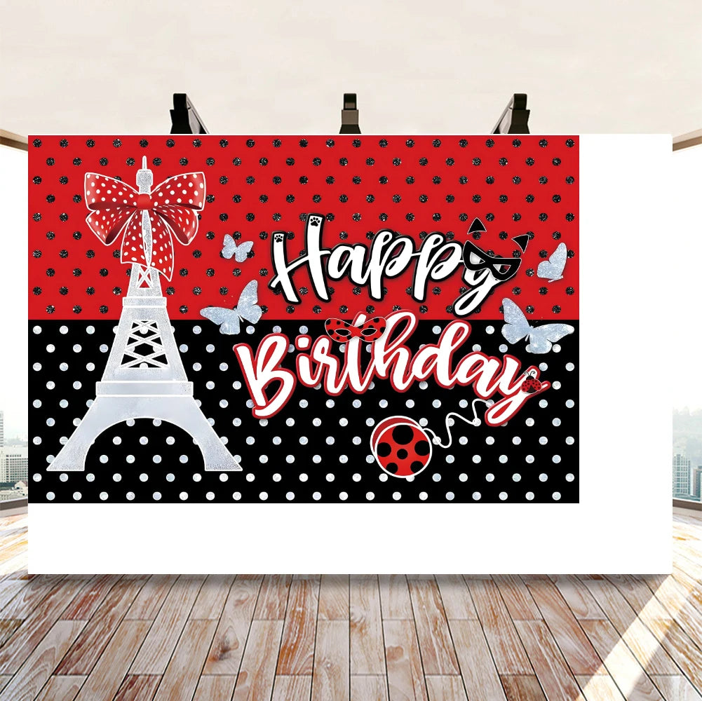 Ladybug Birthday Party Supplies Set Backdrops-120x80cm / CHINA