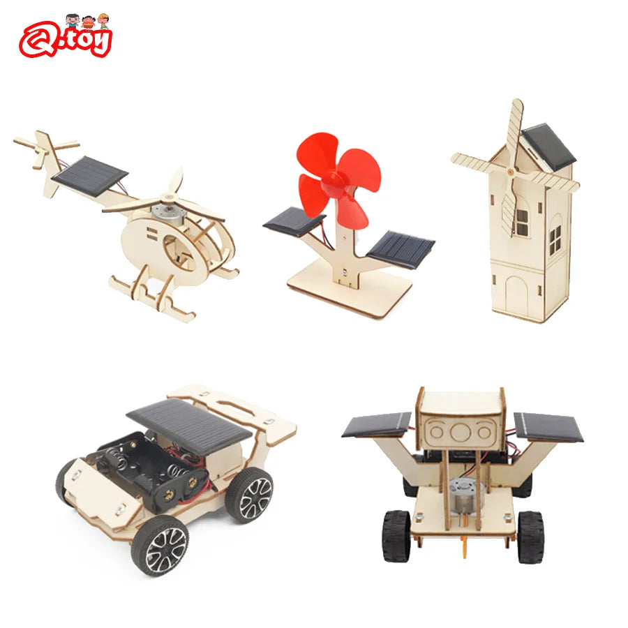 Solar Energy STEM Kit Electric Car Fans Wooden Puzzle Toy