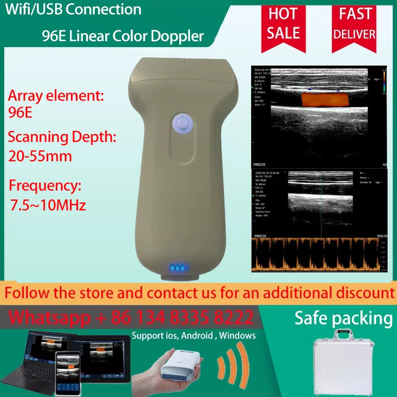 Przenośny bezprzewodowy skaner ultradźwiękowy 96E sonda Doppler kolorowy