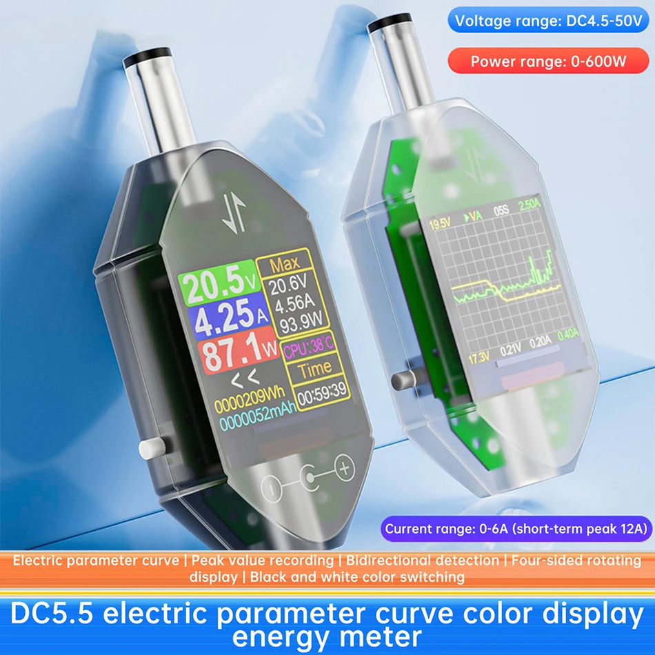 DT550 Digitaalinen DC Volt-Ampeeri-Watti Mittari, 4.5-50V, 12A Huippu, 0-600W
