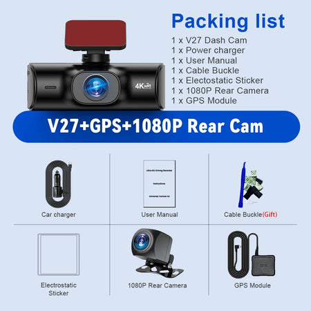 Soam 4K Full HD Dual Dash Camera V27-GPS-6M RCC / 64G