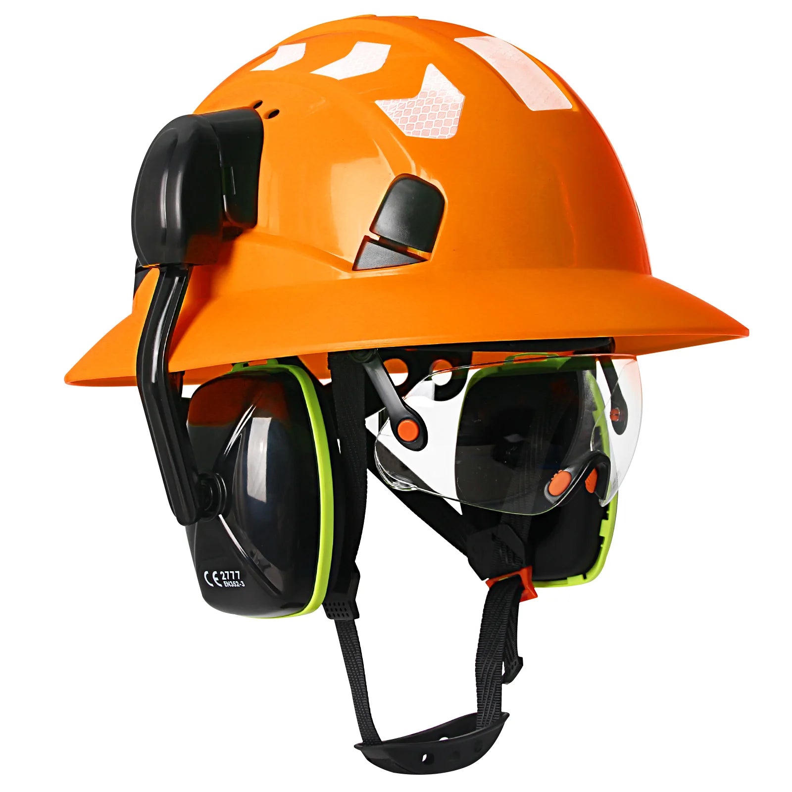 CE Full Brim Hard Hat With Goggles Earmuffs &ndash; All In One Orange set