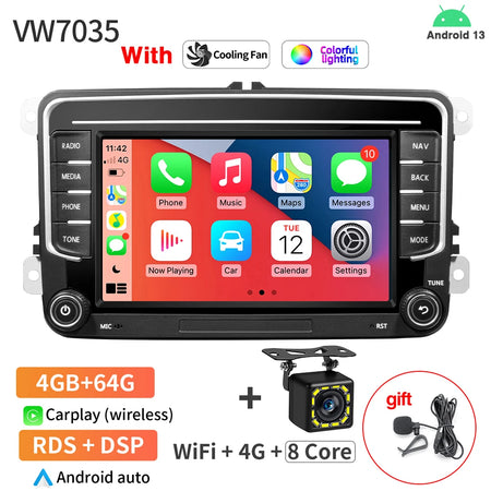 7Inch Car Radio VW Passat Tiguan GOLF - CarPlay GPS 4 64G 12LED