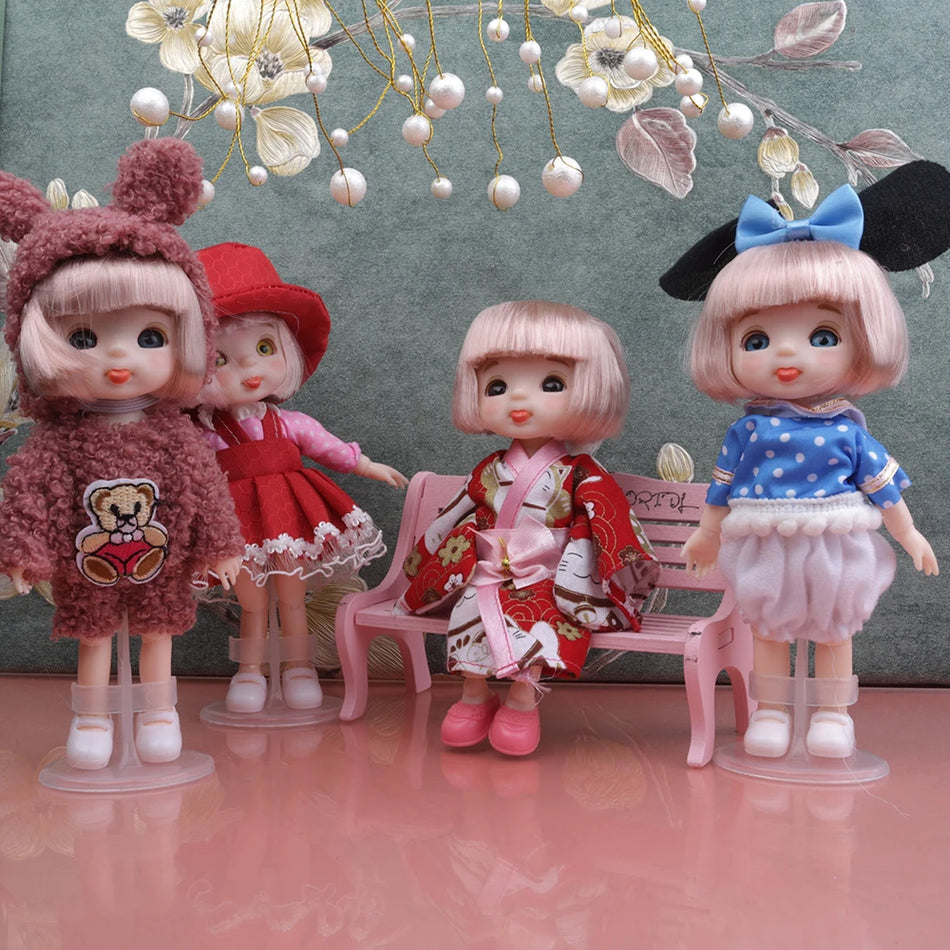 Cute Face 1/12 16cm Bjd Mini Doll Short Boy Hair Sleeping Pig Naked Body Dress Up Fashion Dolls for Girls Gift DIY Toys