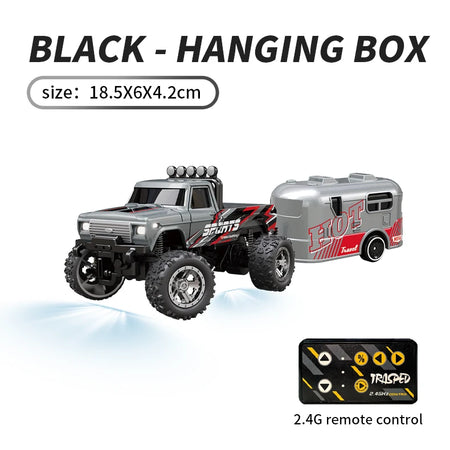 1/64 RC Car 2.4G Remote &ndash; Alloy Off Road Climber LED Black with trailer