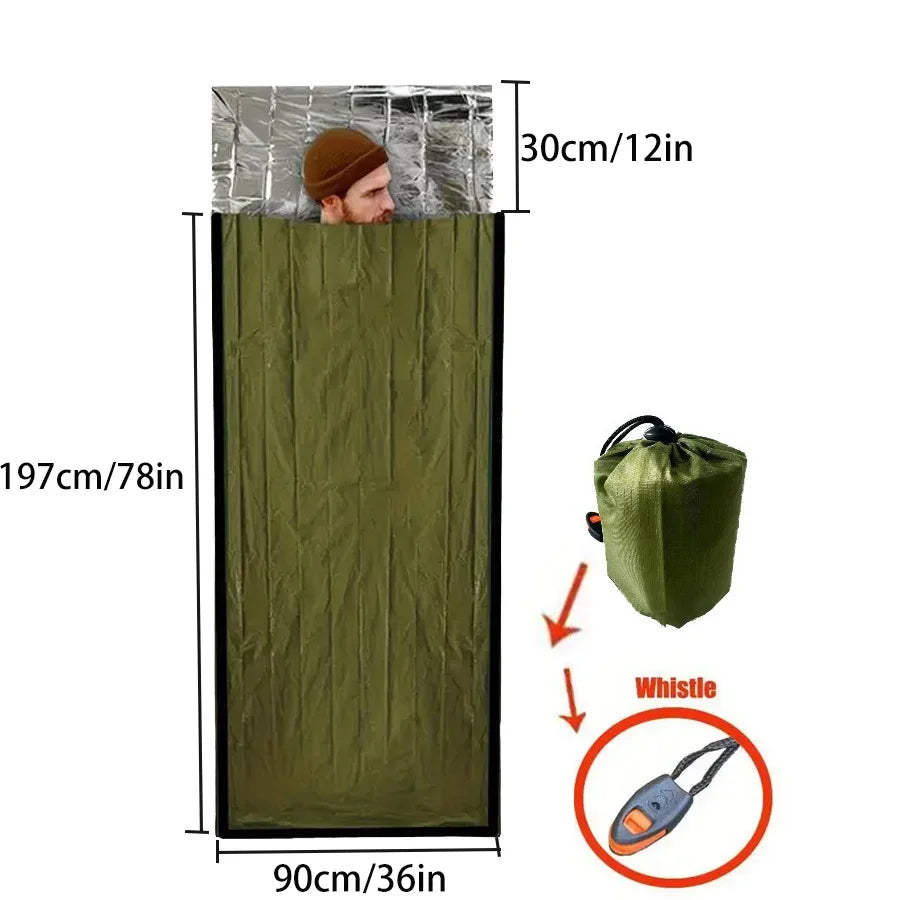 1 PC Emergency Survival Sleeping Bag - Waterproof Lightweight Portable Thermal Sack For Camping Hiking Outdoor Adventures B with whistle