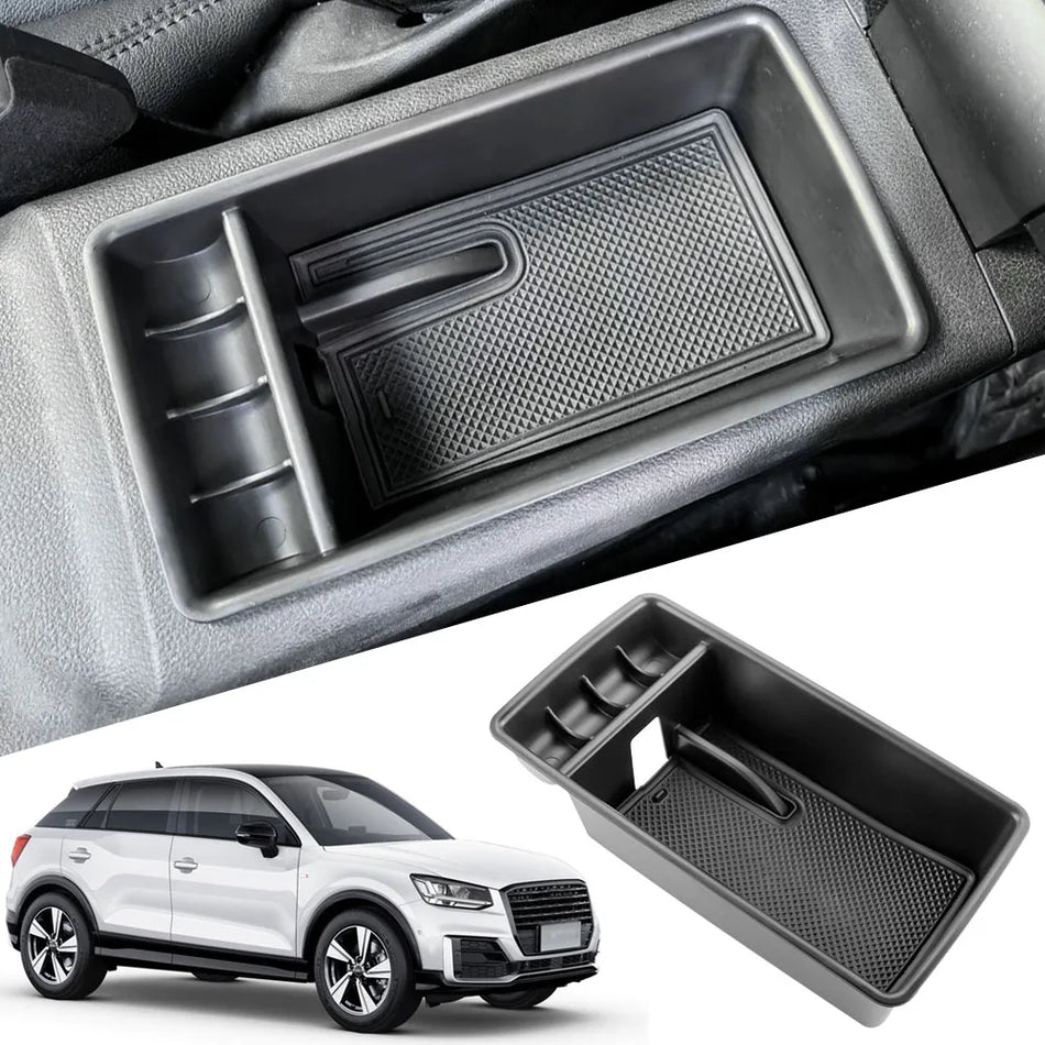 Caixa de Armazenamento para Apoio de Braço para Audi Q2 Q2L 2017-2022 Acessório de Bandeja de Console Central em ABS Cromado