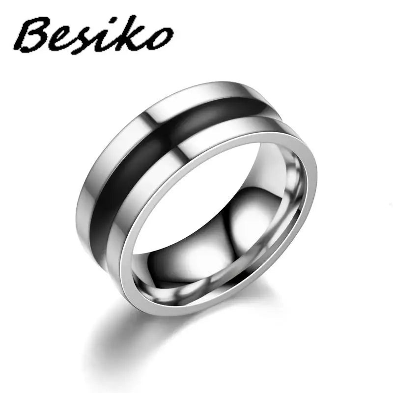 Besiko Polished Stainless Steel Groove Wedding Band Ring for Couples 1 / 12