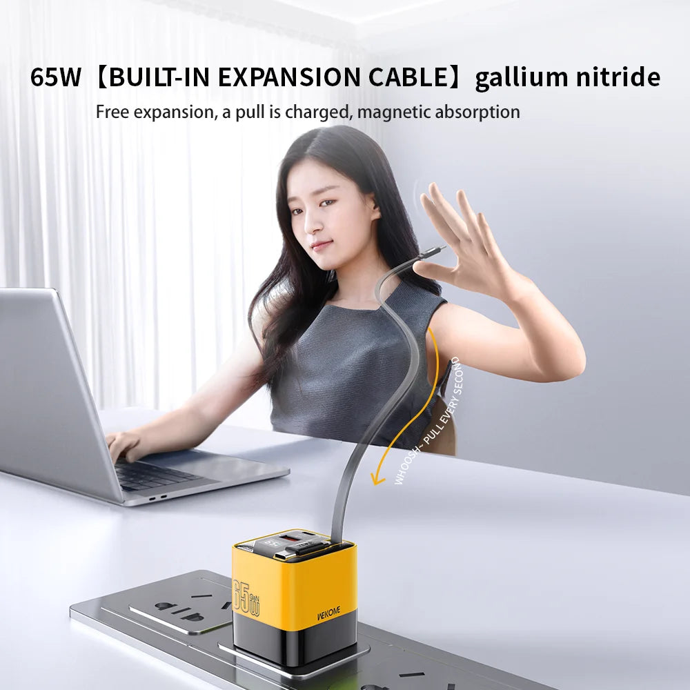 CrownQu 65W USB-C Fast Charger &ndash; Intelligent Charge with Built-in 80cm Type-C Cable