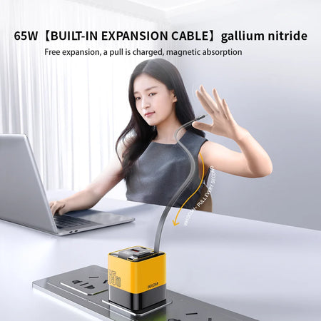 CrownQu 65W USB-C Fast Charger &ndash; Intelligent Charge with Built-in 80cm Type-C Cable