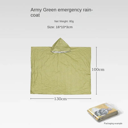 Emergency Rain Poncho &amp; Survival Blanket - Waterproof Gear for Outdoor Adventures Army Green