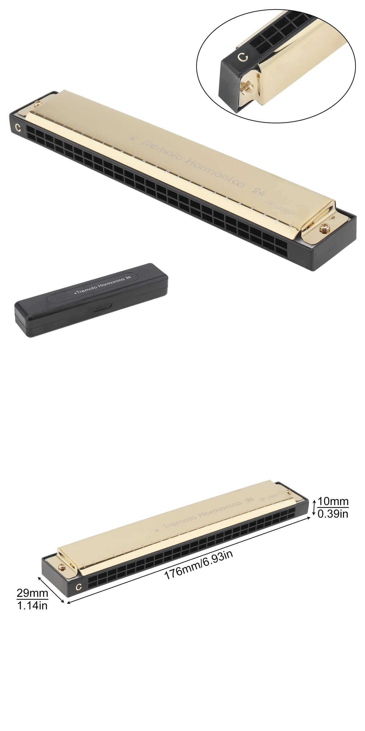 8K Titanium Tremolo Harmonica &ndash; Key C Tone Included Type B-24 hole