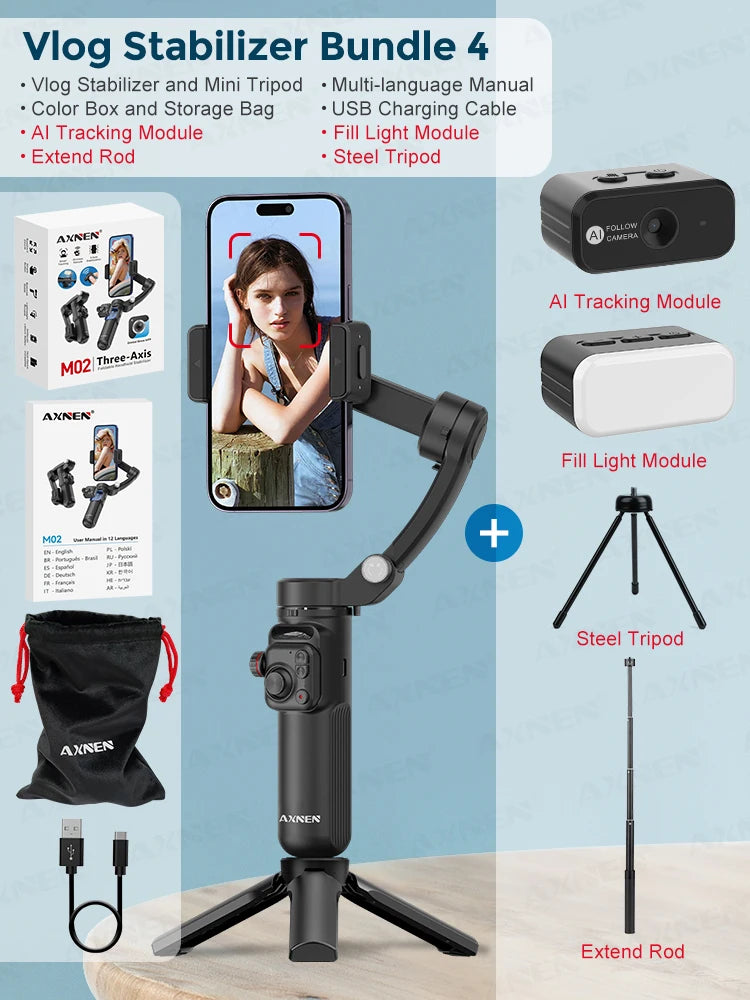 3-Axis Vlog Stabilizer &ndash; Face Following Technology with Magnetic Remote Vlog Bundle 4 / CHINA