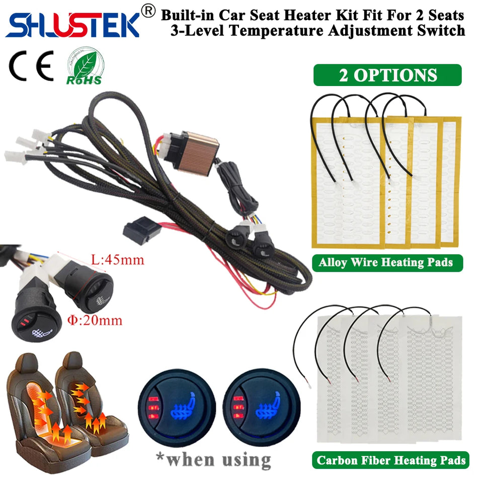Καθιστικό Θερμαντικό Κιτ 12V για Αυτοκίνητο για 2 Καθίσματα με 4 Μαξιλάρια, 108W, Διπλοί Διακόπτες