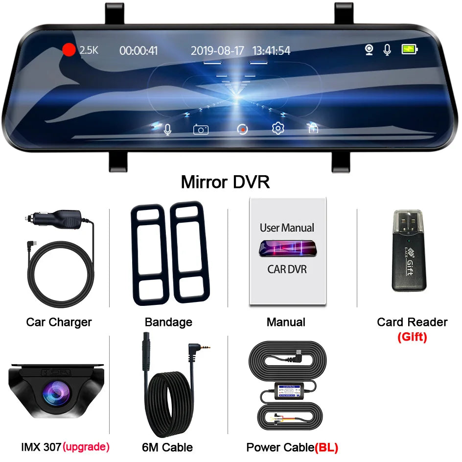 ACCEO 2.5K Dashcam Auto GPS Mirror DVR - WiFi Parking A37-6M RC-BL / 32G