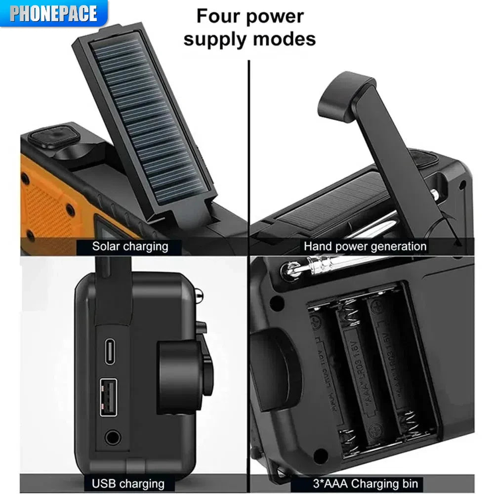 Portable Solar Power Radio with Built-in Speaker, Flashlight &amp; SOS Alarm
