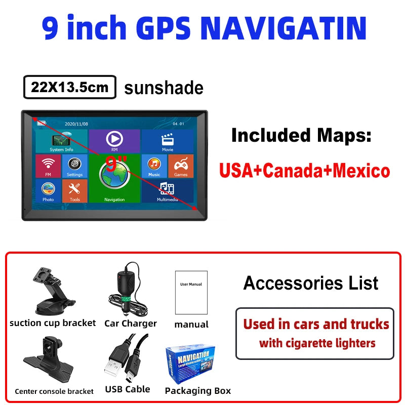 WEEKJOOY 9 Inch GPS Navigation &ndash; Free Update for Europe and North America USA Canada / CN / 9 inch GPS