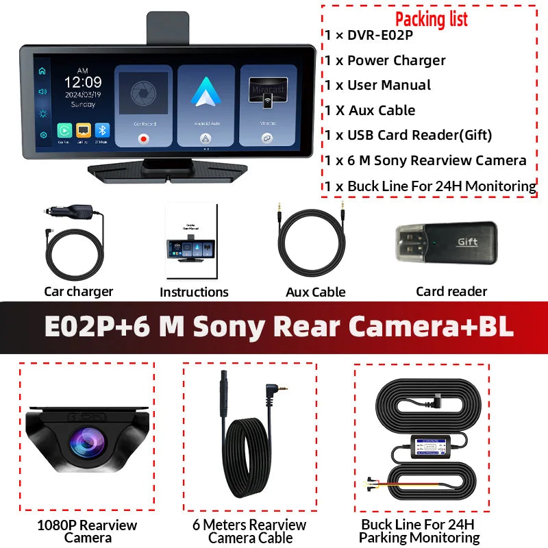 ACCEO 4K DashCam 10.26 Inch &ndash; Android Auto CarPlay GPS E02P-6M RCC-BL / 128G