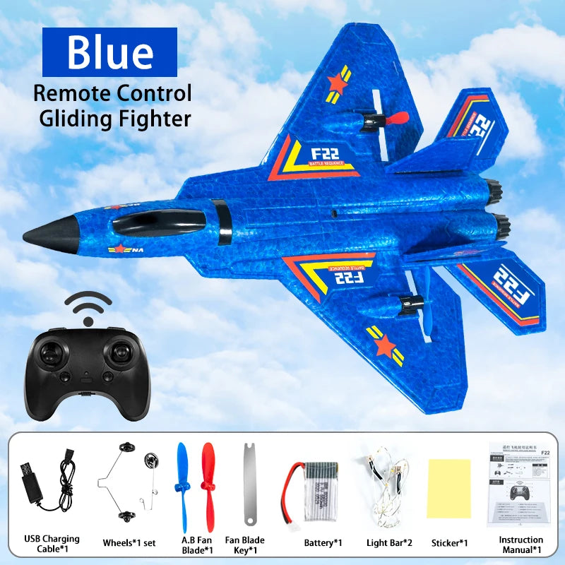 F22 RC Plane SU27 2.4G EPP Foam Glider &ndash; LED Lighting F22 Blue