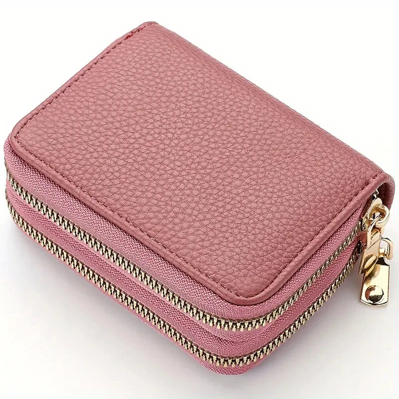 Women's Stylish Double Zipper Wallet with Large Capacity Coin Purse Dark pink