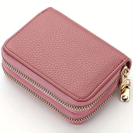 Women's Stylish Double Zipper Wallet with Large Capacity Coin Purse Dark pink