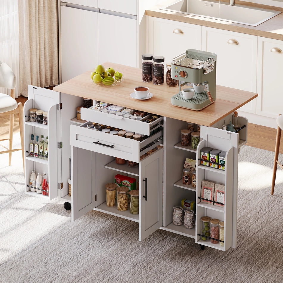Mobile Kitchen Island 120x45cm Extendable To 70cm Drawer