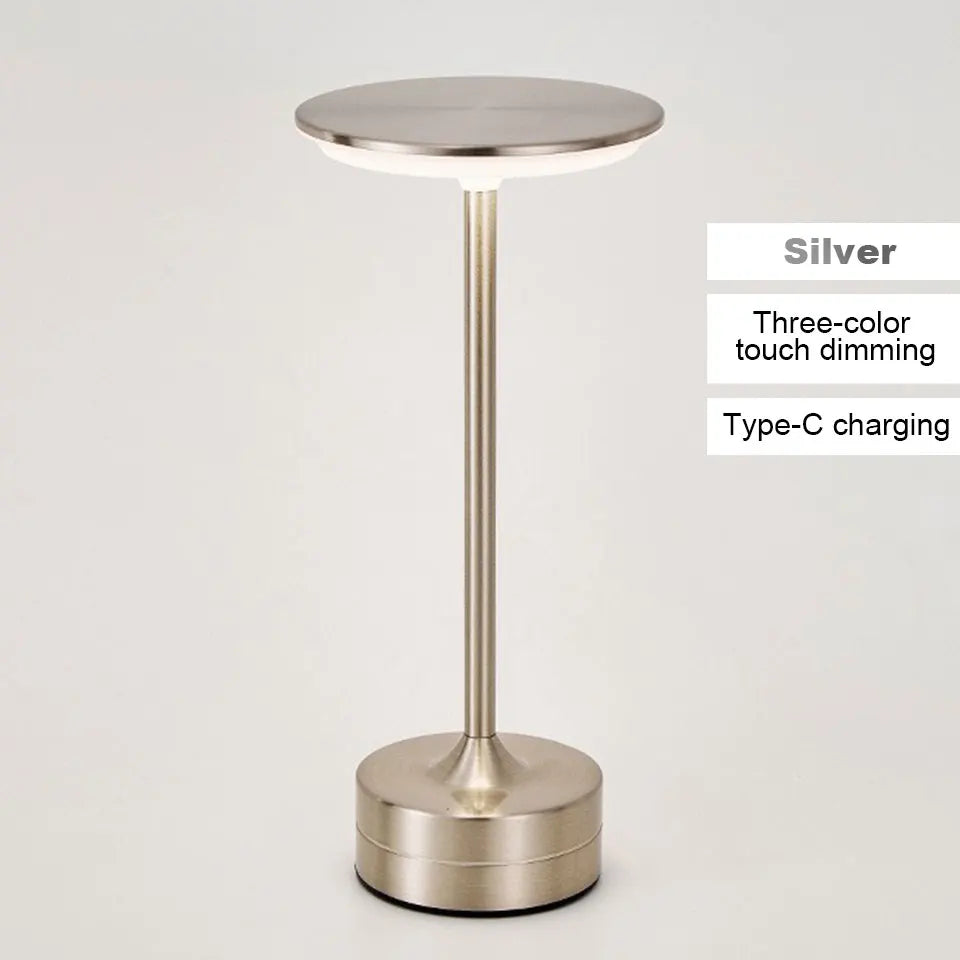 LED Table Lamp Touch Sensor Night Light &ndash; USB Rechargeable Silver / Trichromatic Light